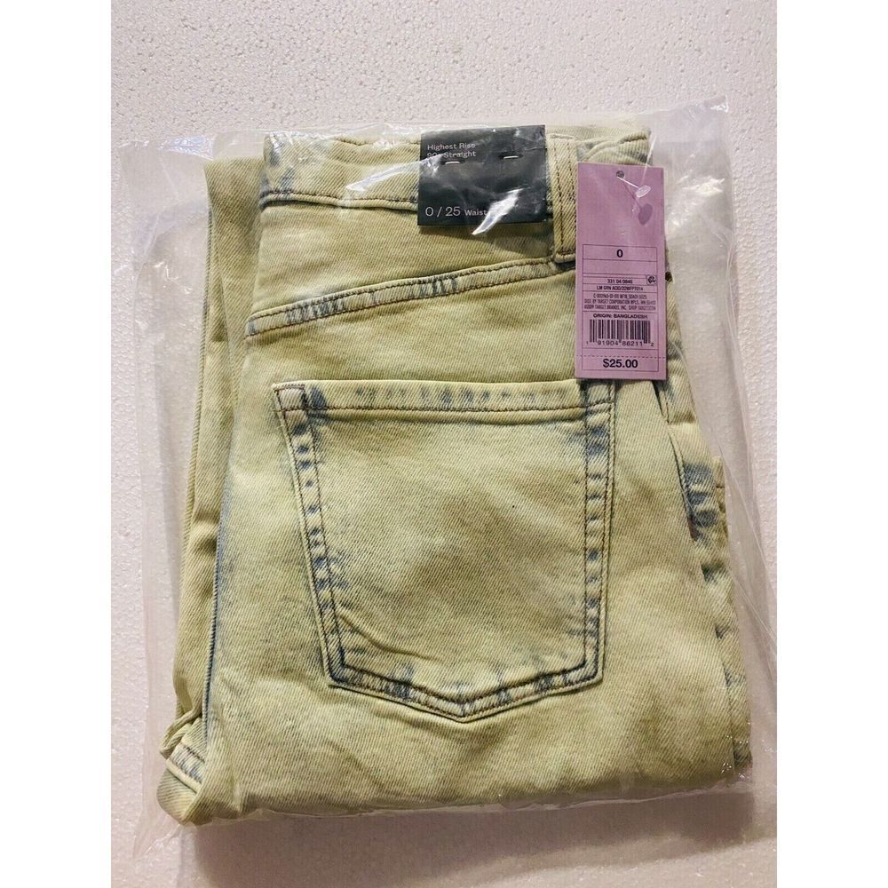 Wild Fable Super High Rise Straight Jeans Acid Over Dye Lime Green 0 Casual Boho